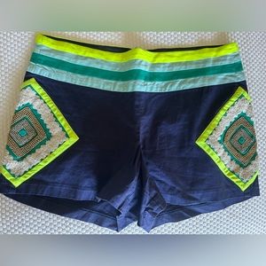 NWOT Anthropology JUDITH MARCH Tribal Beaded Neon Shorts
